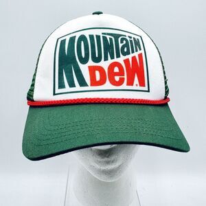Mountain Dew Trucker Hat Snapback Foam Mesh Cap Green White Rope Retro Logo NEW